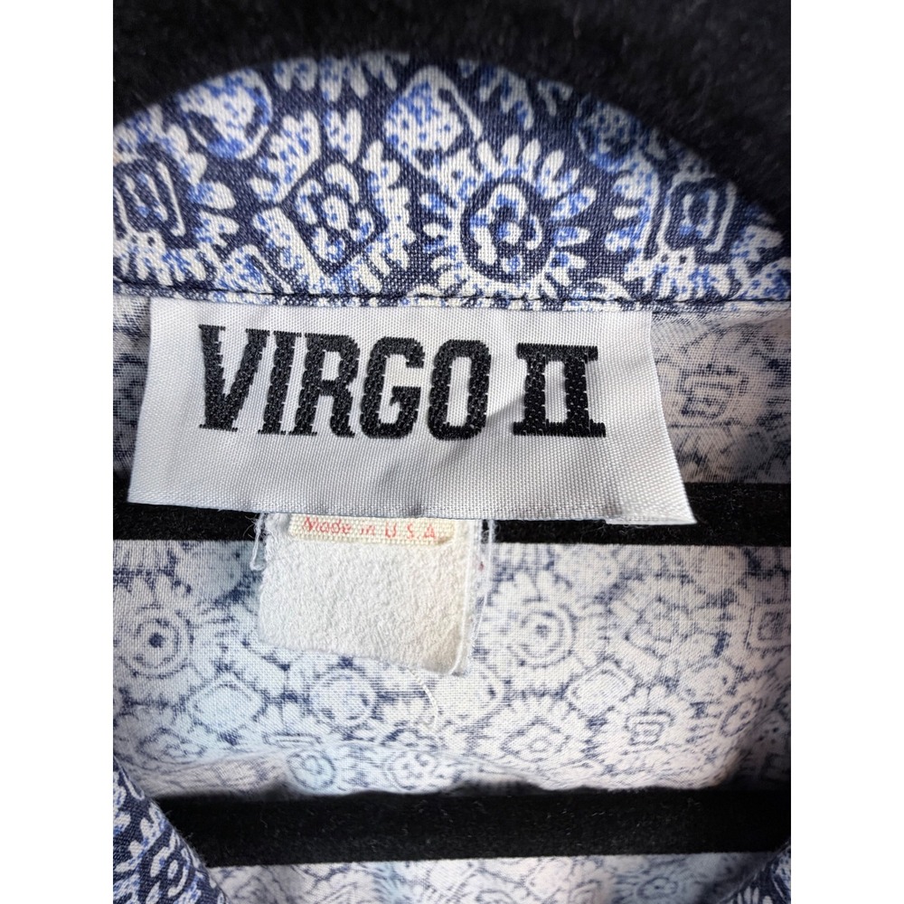 Vintage Virgo II Blue White Geometric Midi Dress ILGWU Union Made Long Sleeve 8 - Picture 6 of 7